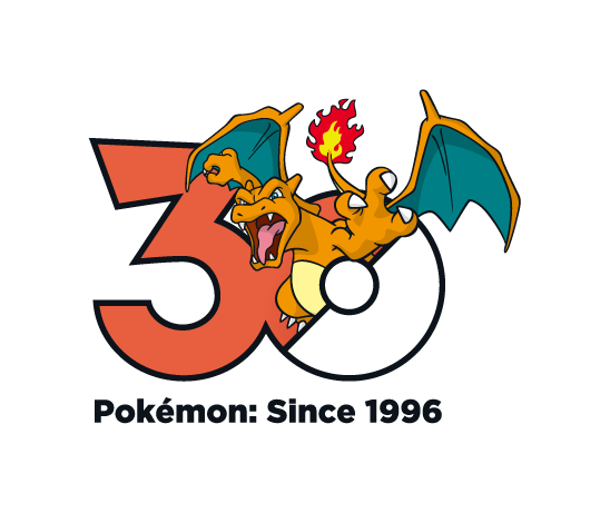 Logo des 30 ans de Pokémon aux couleurs de Dracaufeu